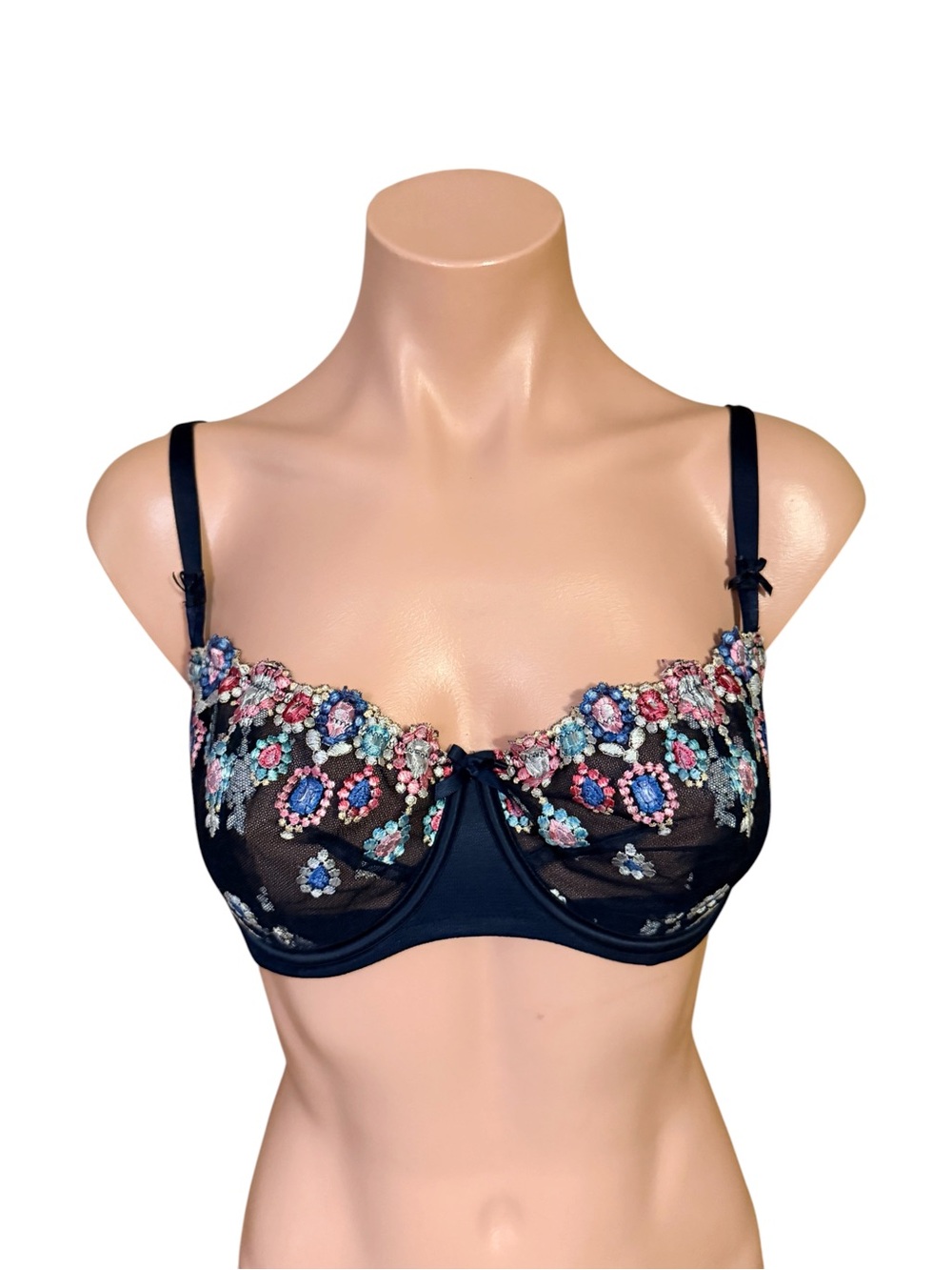 Victorias Secret 32DDD Dream Angels Unlined Demi Bra Push Up Mesh Lace Blue